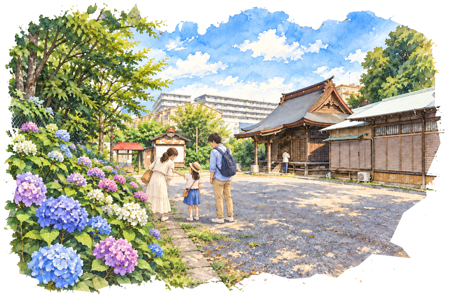 三角公園と花壇の水彩キービジュアル