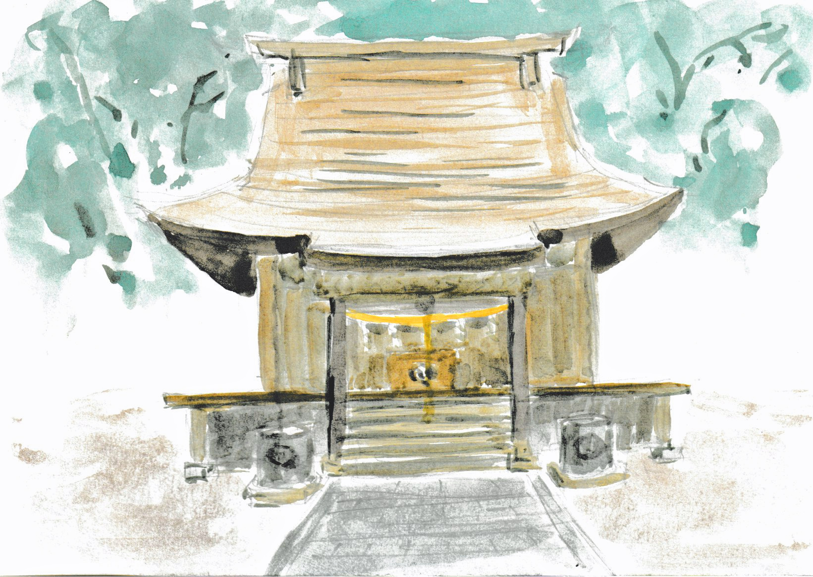 街山八幡神社の水彩イラスト